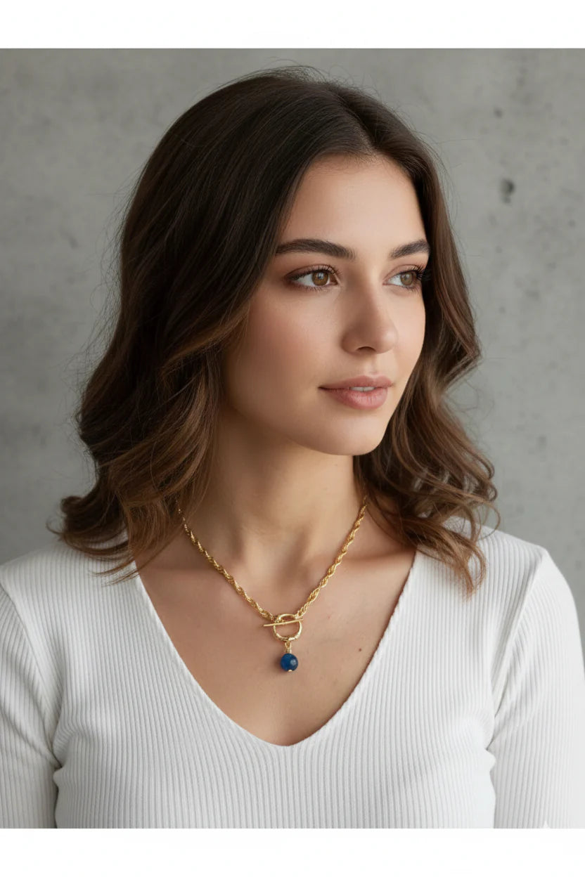 Natural Stone Front Lock Chain Necklace Elegant Minimal Fashion Jewelry Gift for Her