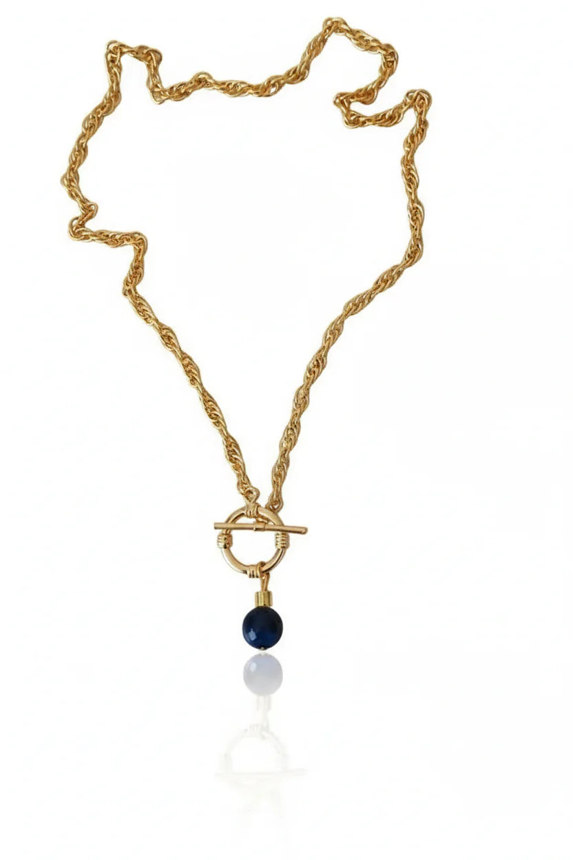 Natural Stone Front Lock Chain Necklace Elegant Minimal Fashion Jewelry Gift for Her